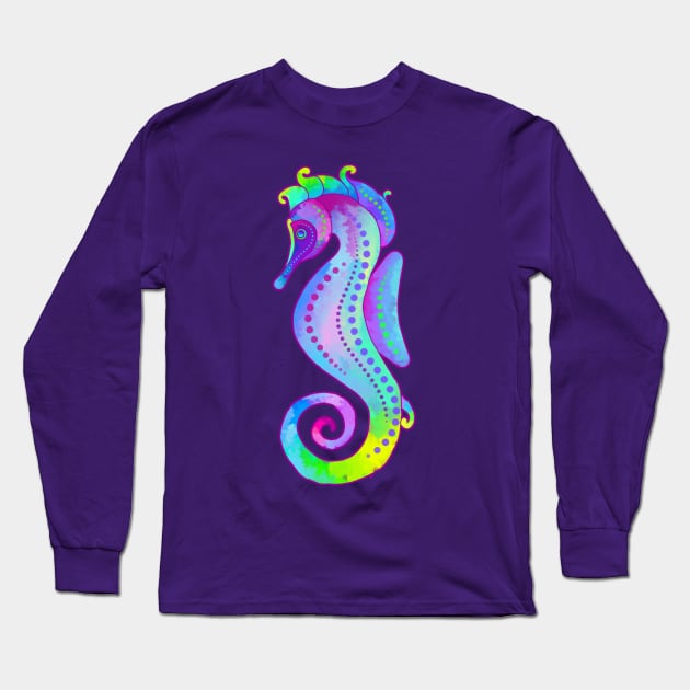 Watercolor Seahorse Art Long Sleeve T-Shirt by AlondraHanley